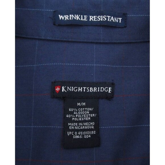 Knightsbridge Wrinkle Resistant Dress Shirt M – Navy Blue Plaid Button Down - Picture 3 of 12